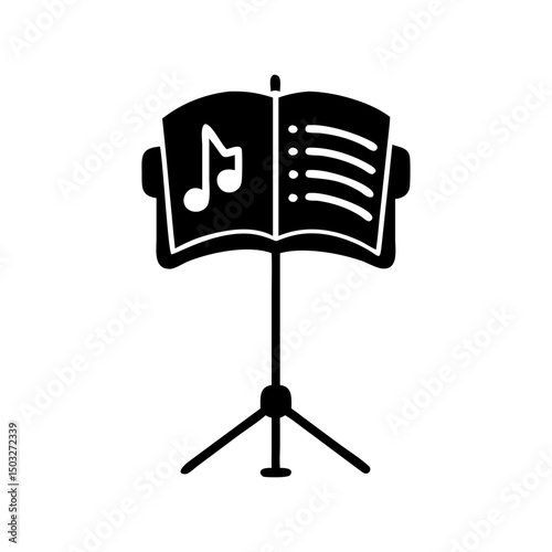 Musical notation stand with musical note and blank lines book icon