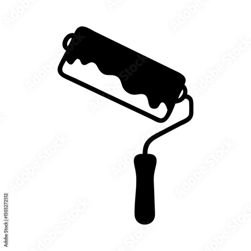 A silhouette illustration of a paint roller covered in black paint detail