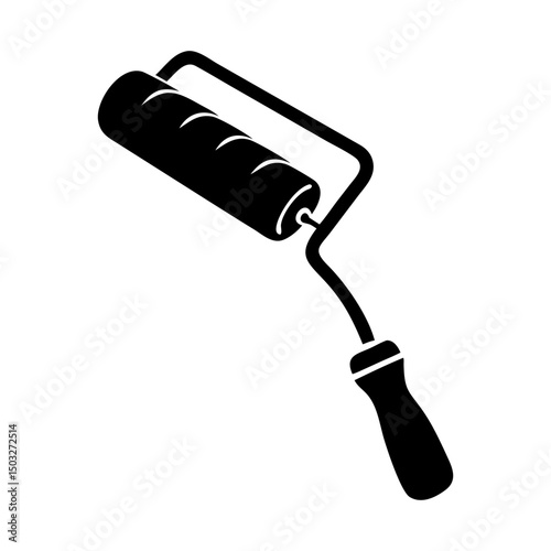 Stylized black and white illustration of a professional paint roller tool