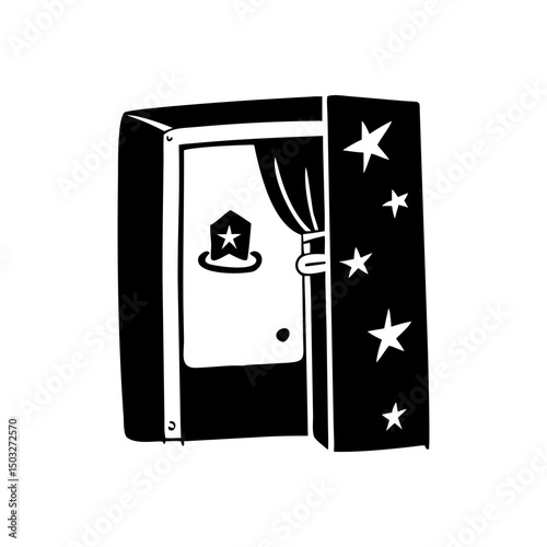 A retro photo booth in black and white with star design
