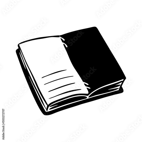 Open Book with Blank Pages in Black and White Silhouette Style