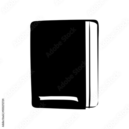 Simple black and white drawing of a book with thick pages illustration