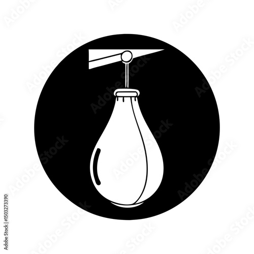 Minimalist Boxing Speed Bag Illustration on Black Circular Background Design