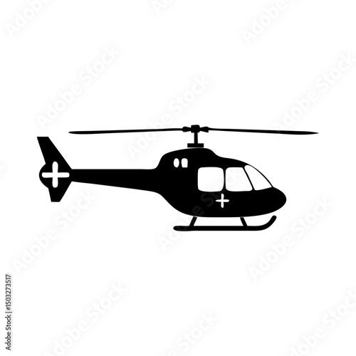 Black silhouette of an ambulance helicopter with crosses for medical transport