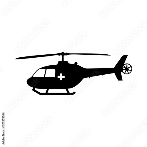 Silhouette of an emergency medical services helicopter with rescue cross symbol