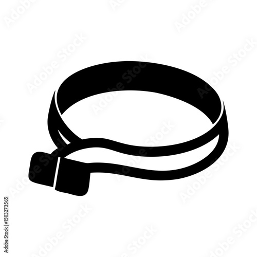 A black vector graphic of a hose clamp tightening mechanism, viewed at an angle