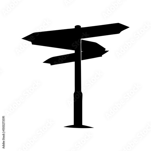 An abstract black and white directional signpost indicates several possible routes