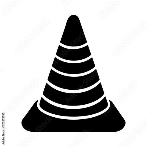 Black and white silhouette of a safety traffic cone with stripes