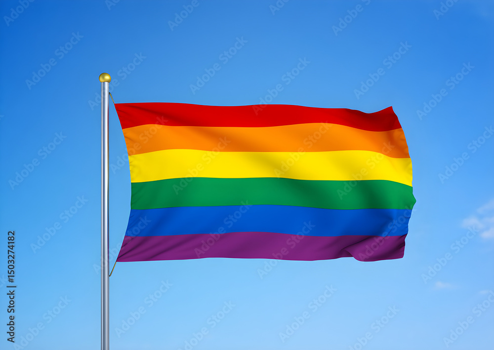 Obraz premium a rainbow flag in front of blue sky, a symbol of diversity and gender freedom
