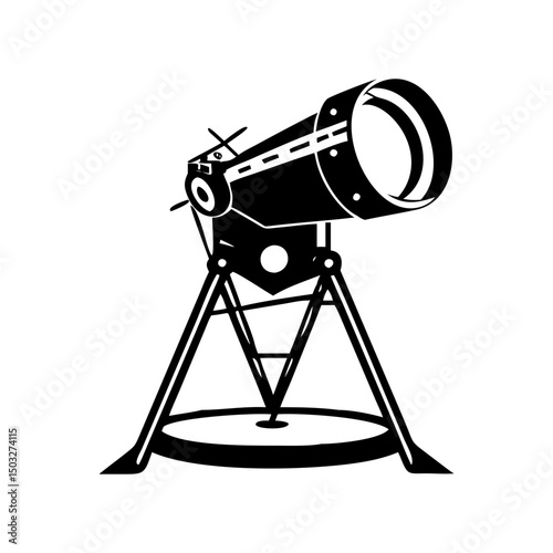 Black and White Vector Illustration of a Reflector Telescope and Tripod