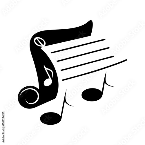 Elegant minimalist representation of music notes and staff in monochrome illustration