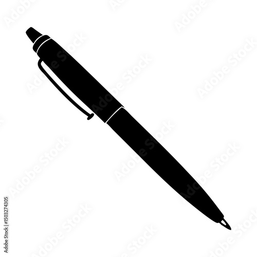 Detailed silhouette illustration of a ballpoint pen on a white background