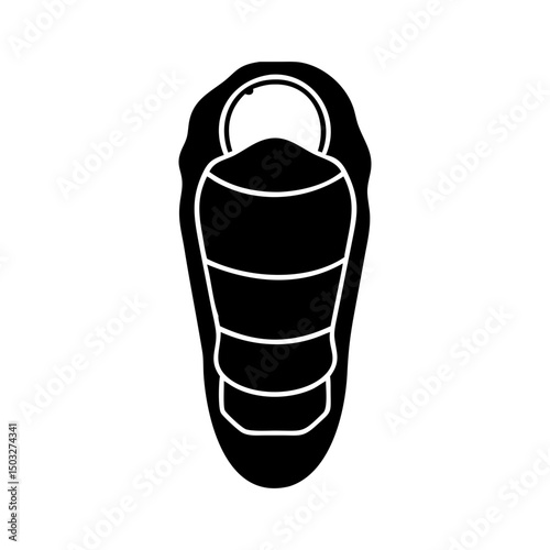 Simple graphic representation of a mummy style sleeping bag illustration