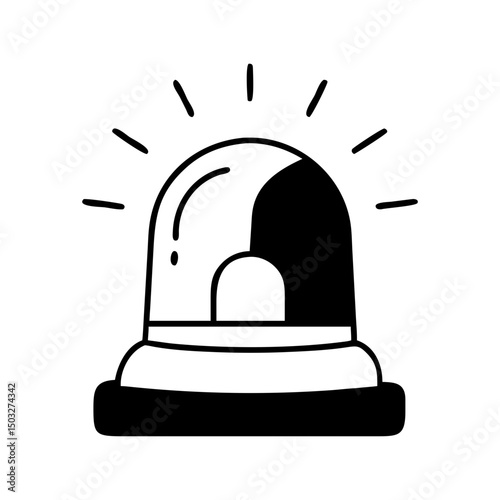 Icon Illustration of a Black and White Emergency Siren with Rays