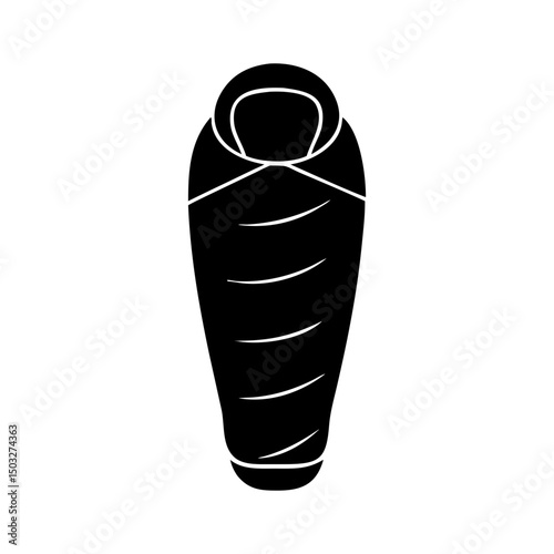 Black and white silhouette of a sleeping bag for camping trips
