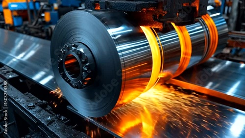 Metal sheet being processed in a rolling mill