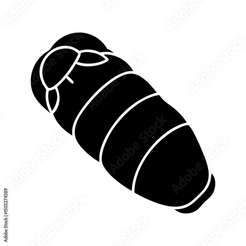 Graphic illustration of a black sleeping bag ready for a camping trip