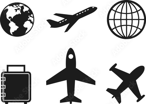 Airplane and Passport Icons Illustration Silhouettes. Silhouettes of Airplane and Passport Icons Illustration. Airplane Passport Icons Illustration in Silhouette Style