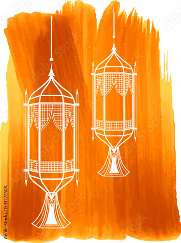 Ramadan Kareem (Generous Ramadan) greetings for Islam religious festival Eid with illuminated lamp