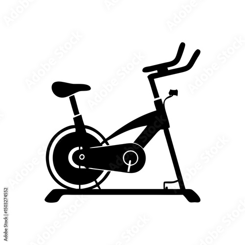Black silhouette of a spin bike, fitness, exercise, and gym equipment