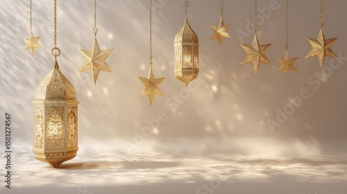 Golden lanterns and stars, soft light