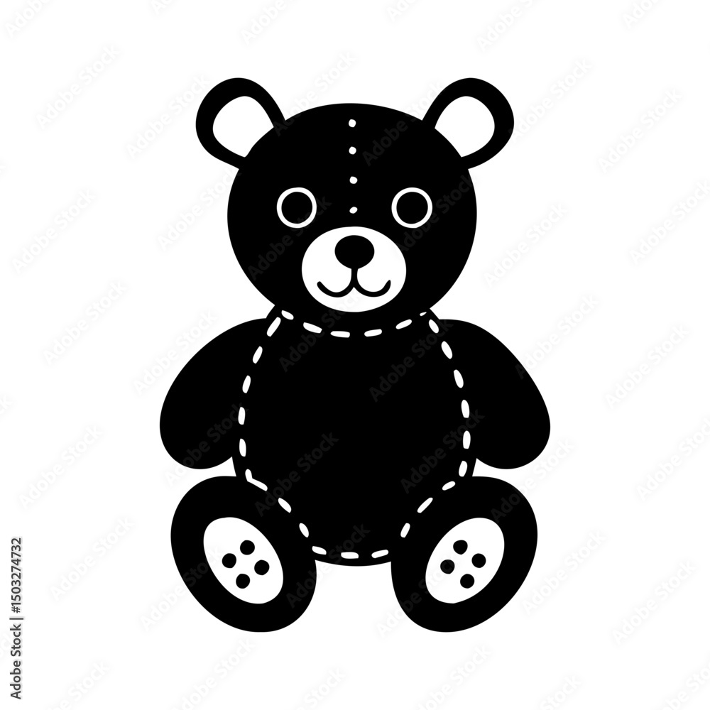 Obraz premium Cute stylized teddy bear with stitched details and button decorations sitting up