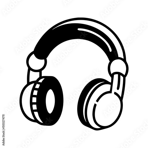 Monochrome graphic of headphones perfect for music and audio enjoyment