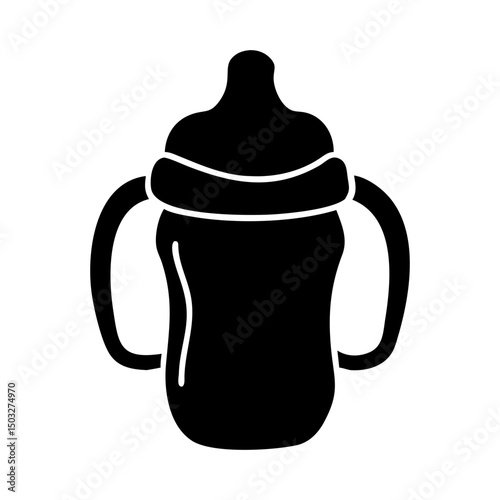 Simple vector silhouette image of a baby bottle with handles isolated