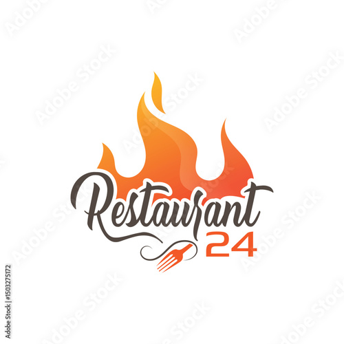 Restaurant logo with spoon and fork icon, modern concept of lines. Restaurant logo, vintage dine logo, royal luxury restaurant logo. Arabian style badge. Halal food