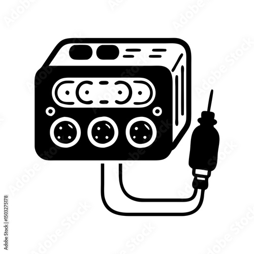 Solid Black Tattoo Machine Power Supply with Cable, Outlets and Controls