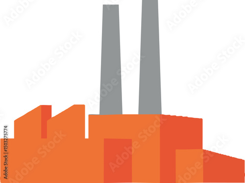 Industrial factory building with orange walls and gray chimneys vector illustration