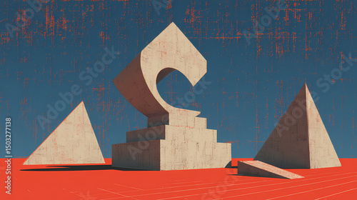 Spatial poetics of 3d - modeled abstract shapes in architectural rendering's decorative element graphics. poetic shape. Illustration