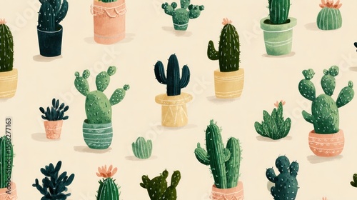 Cute cactus pattern in various pots