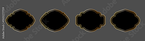 Vintage frames set isolated on black background. Decorative gold frame. Fashionable ornate frames for wedding invitations, greeting cards, prints.