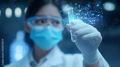 Profesional en laboratorio realizando análisis con tubo de ensayo — ciencia, salud e innovación