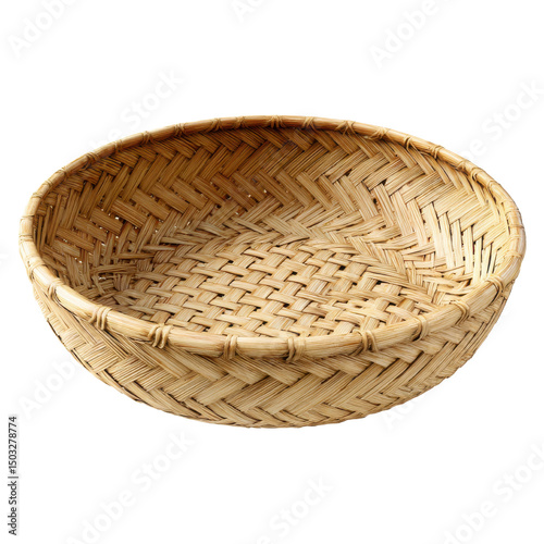Artisan Crafted Basket: A meticulously woven wicker basket with an intricate, textured pattern stands as a testament to time-honored craftsmanship , isolated on transparent or white background, png. 