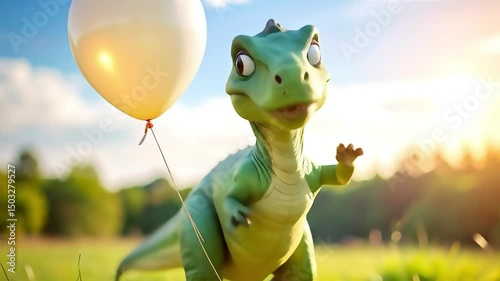 Scene Cute big smiling dinosaur character, smooth repetitive motion for background video animation