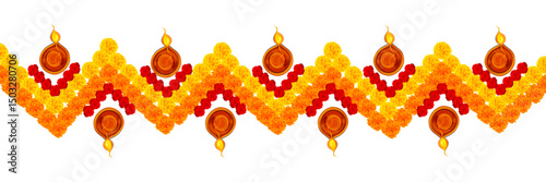 Flower garland decoration toran for Happy Diwali, Dussehra Indian Holiday festival background template for banner