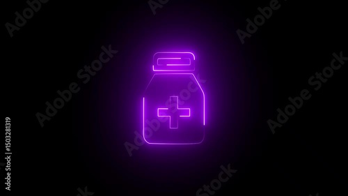 Medicine jar neon glow effect icon animation on black background 