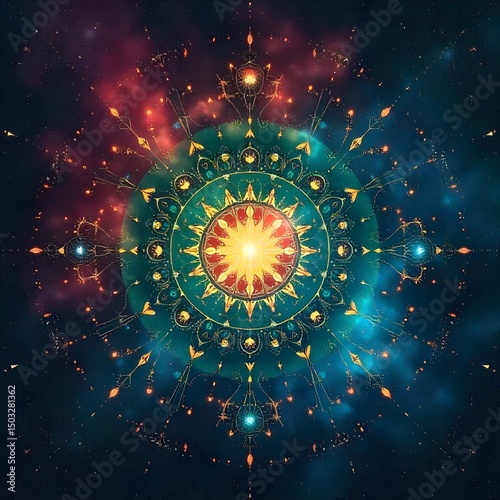 Cosmic mandala with celestial ornaments art