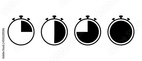 Stopwatch icon set empty to full, analog sport timer