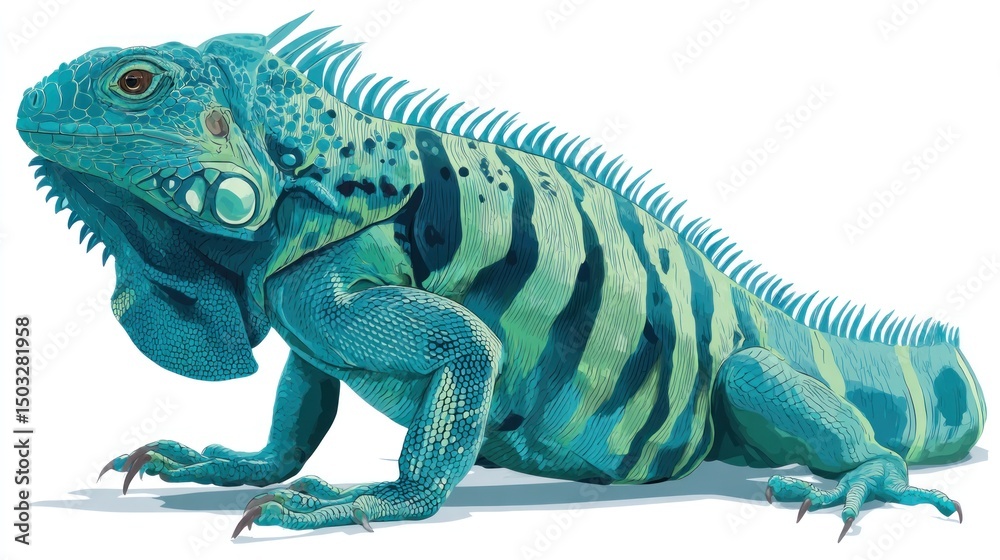 Obraz premium Vibrant turquoise iguana, detailed illustration