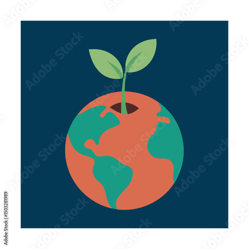 Earth sprouting a plant representing environmental protection and sustainability conceptual design