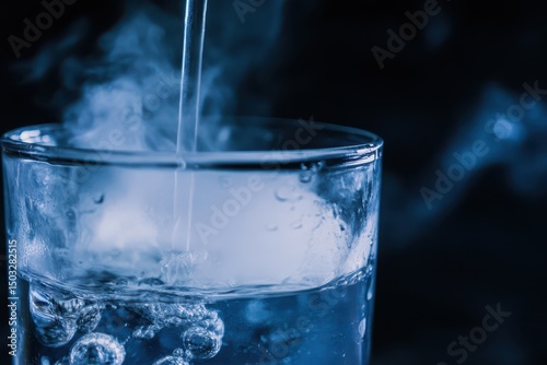 Bubbles emerge as water is poured into a glass