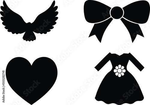 DIY Wedding Set Illustration Silhouettes. Wedding Set Illustration Silhouettes for DIY Projects. DIY Wedding Elements Set Illustration Silhouettes. Silhouettes of DIY Wedding Set Illustration