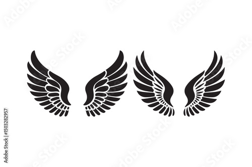 Angel Wing Vector Silhouettes Black Feather Tattoo and Design Icons