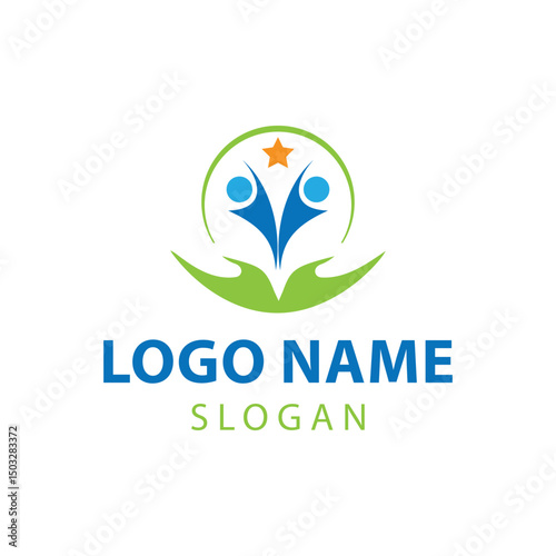 Welfare logo design, Social work logo, Organization logo design, Hand care charity logo emblem design template. rising star logos, Social foundation for human welfare vector illustration	