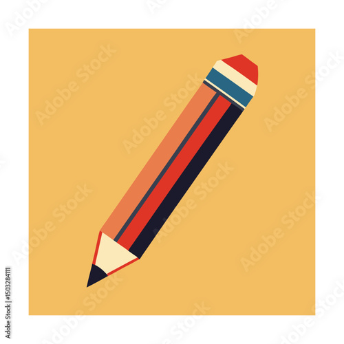 Retro styled pencil illustration against a warm yellow background perfect for education and design