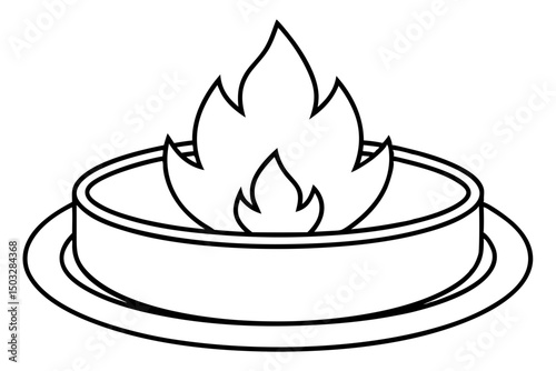 Minimalist Line Art of a Round Fire Pit – Clean Black Vector Illustration

