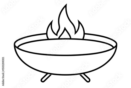 Minimalist Line Art of a Round Fire Pit – Clean Black Vector Illustration

